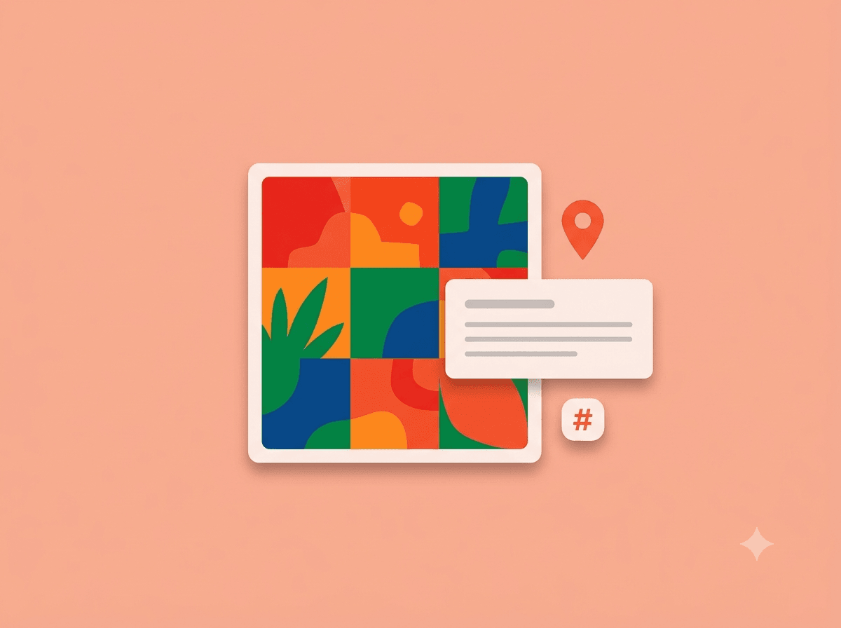 Un post con un pie de foto y hashtags, basado en investigación local