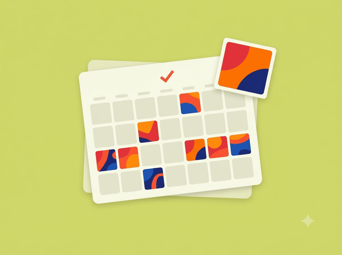 Un calendario de redes sociales con publicaciones programadas para el mes
